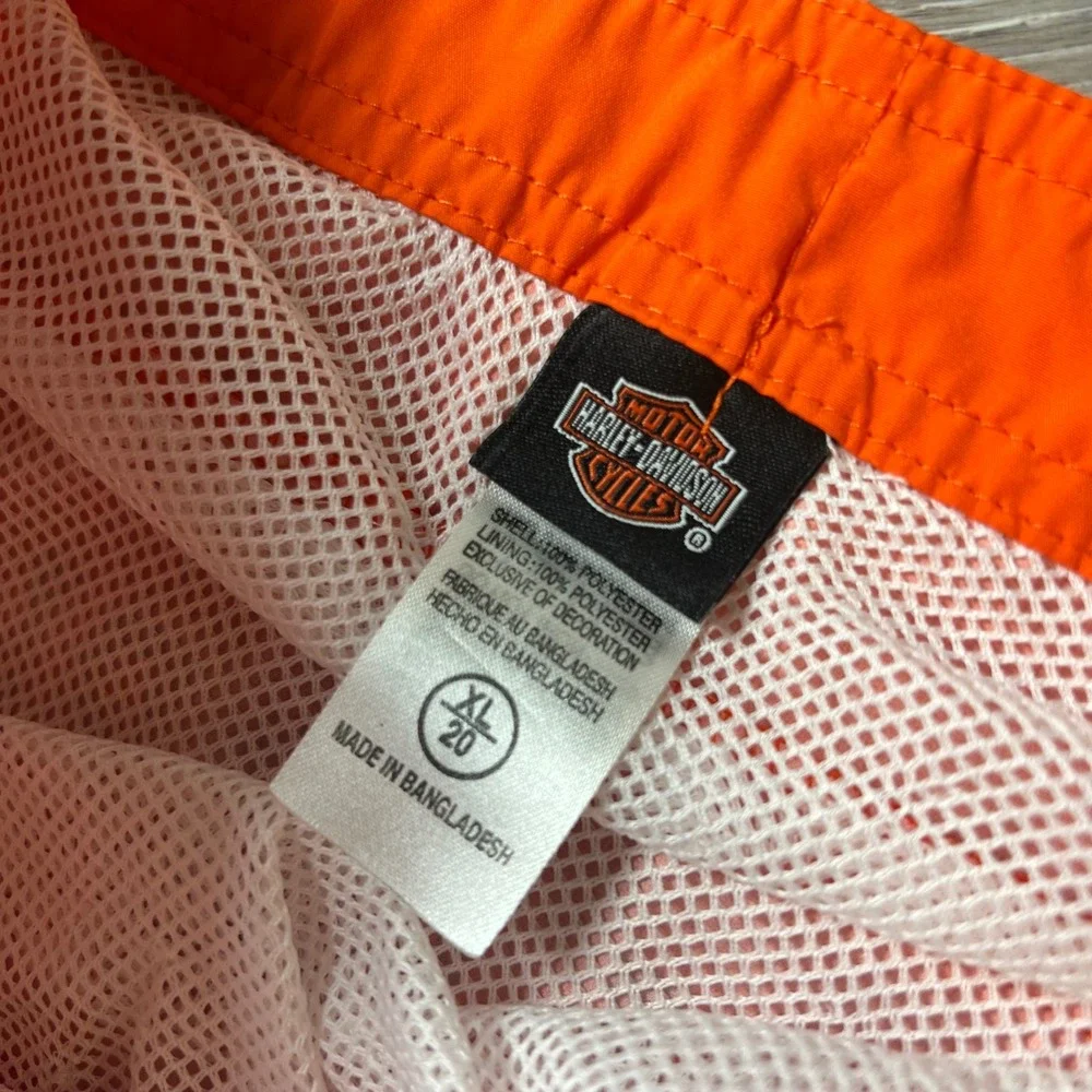 Harley-Davidson Swim Trunks Mens XL Orange Team Harley Board Shorts Mesh Lining